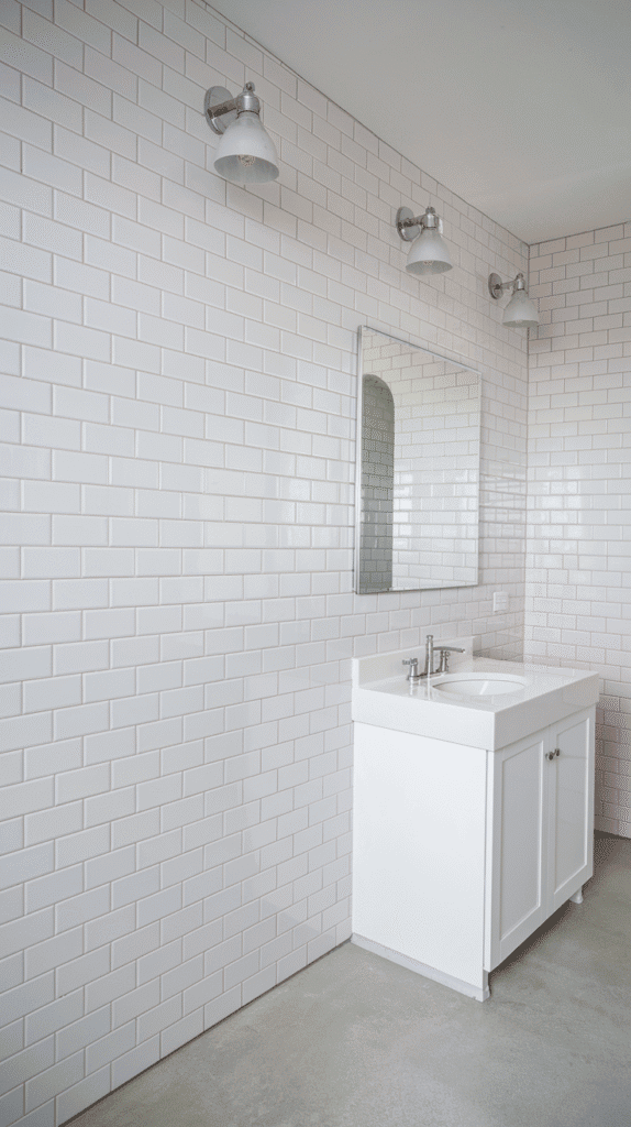 pink grout with white tiles – pink bathroom decor