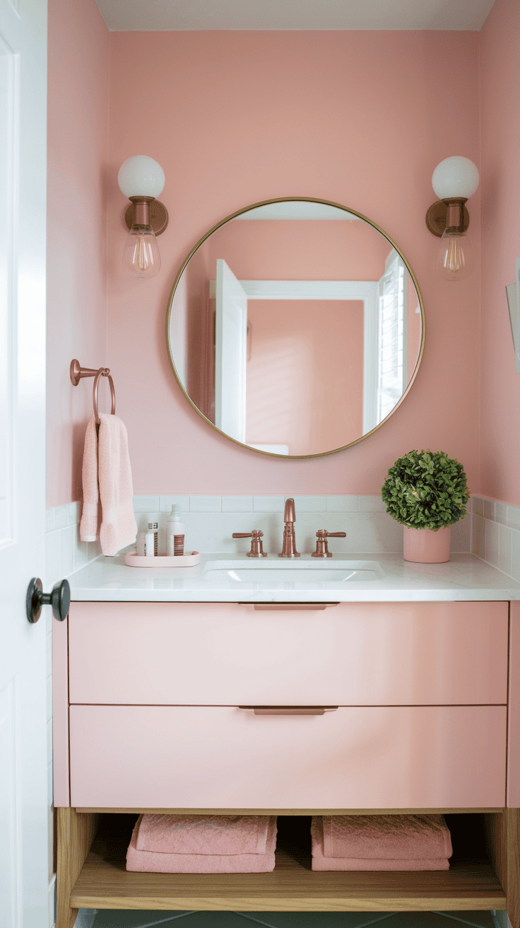 modern blush pink bathroom setup – pink bathroom decor