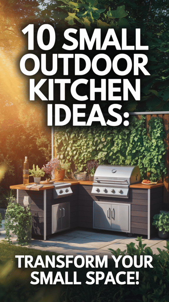 Pinterest pin of small outdoor kitchen ideas