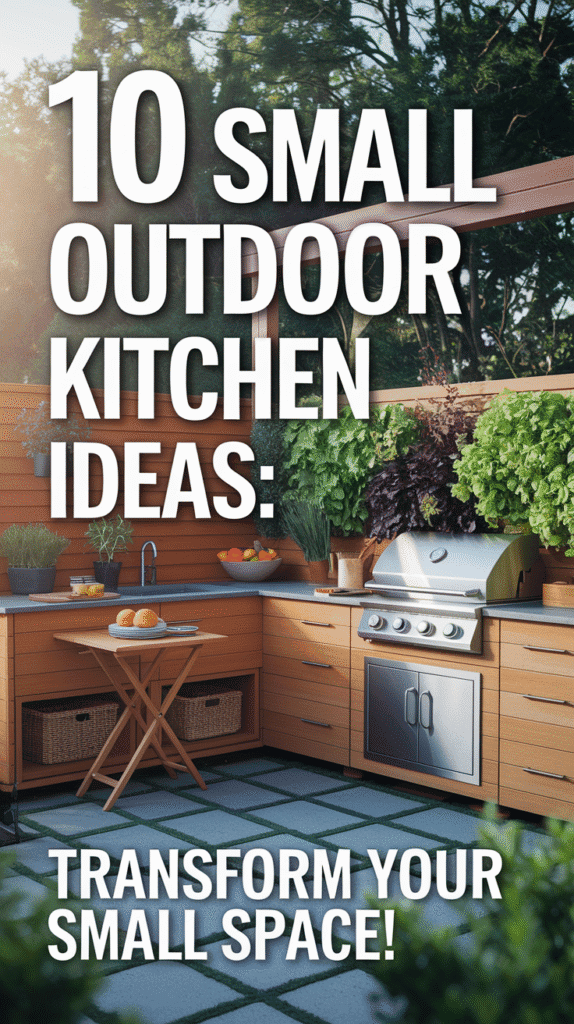 Pinterest pin of small outdoor kitchen ideas