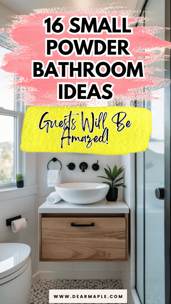 Pinterest pin of small powder bathroom ideas