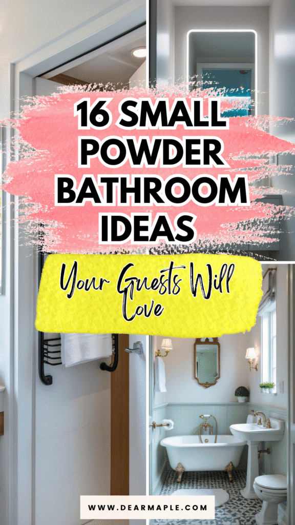 Pinterest pin of small powder bathroom ideas