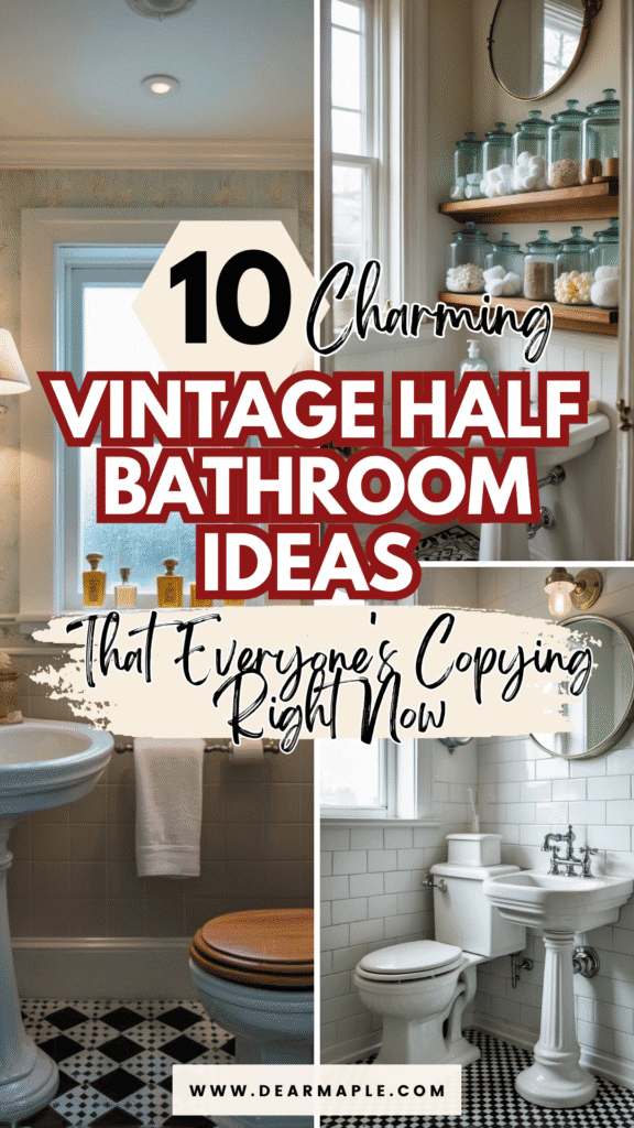 Pinterest pin of vintage half bathroom ideas