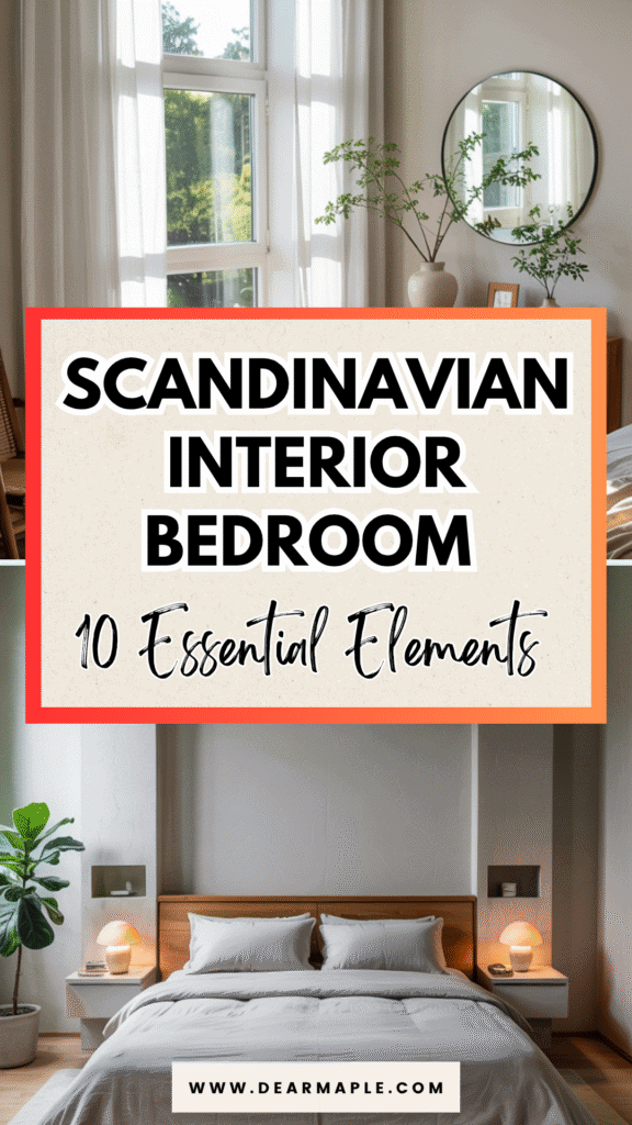 Pinterest pin of scandinavian interior bedroom