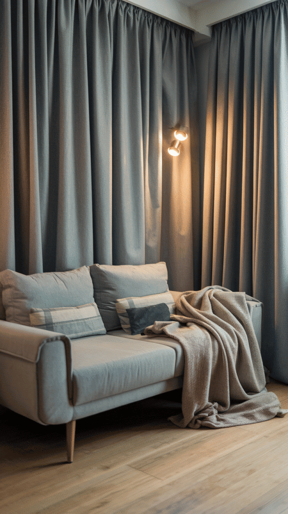 grey and neutral living room mixing warm and cool grey tones
