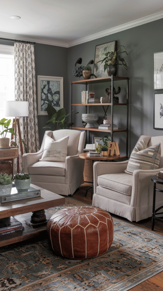 grey and neutral living room with transitional decor
