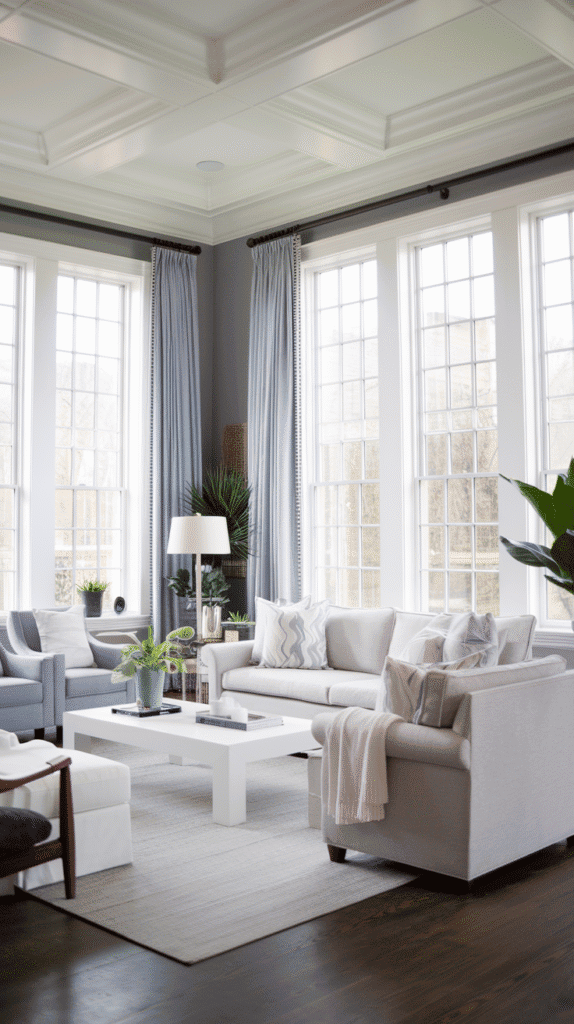 grey and neutral living room with white accents for brightness
