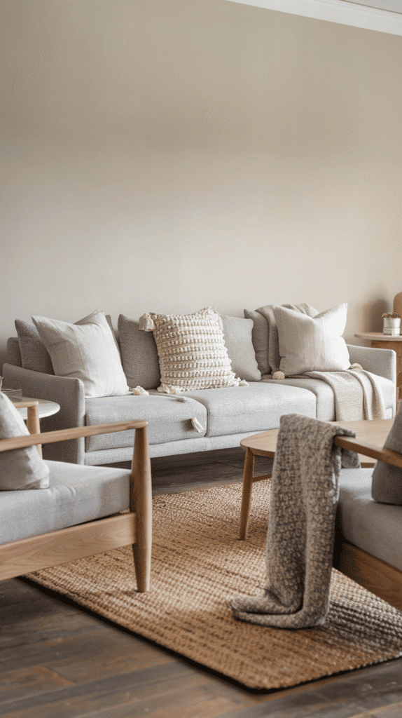 grey and neutral living room with layered textures
