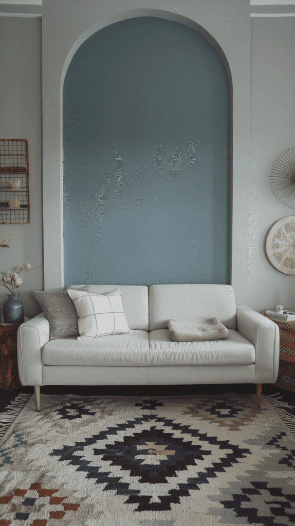 neutral and blue living room with light gray and slate blue combination