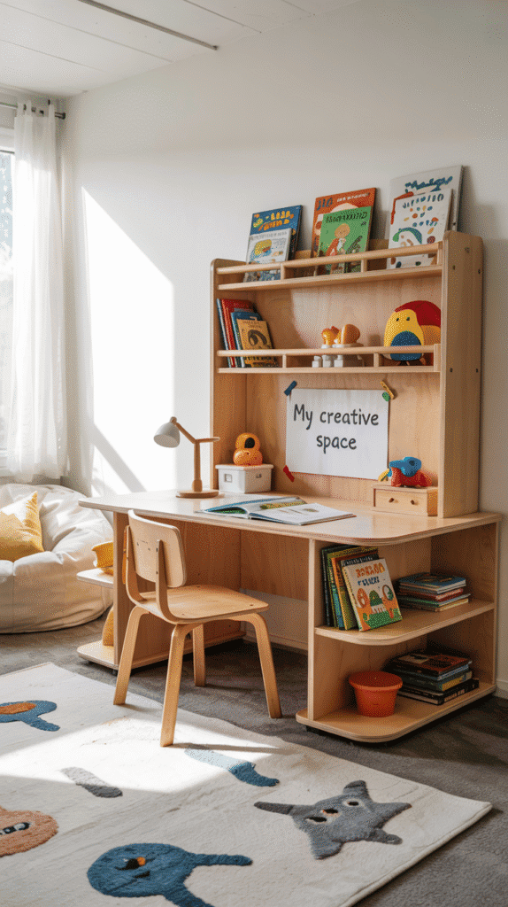 Flexible room design with modular furniture and adjustable shelving to grow with the children - Small Kids Bedroom Ideas for 2.