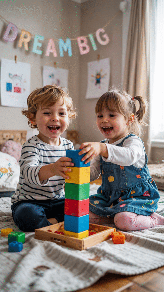 Two kids happily sharing a personalized and efficient bedroom space - Small Kids Bedroom Ideas for 2.