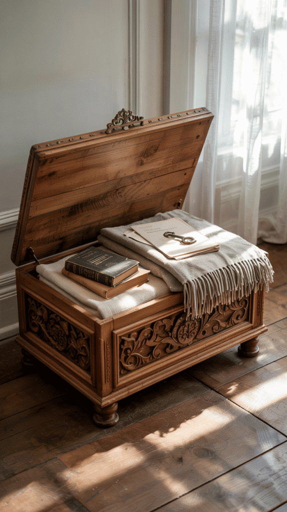 Clever back to school bedroom ideas using an ottoman with hidden storage for extra space
