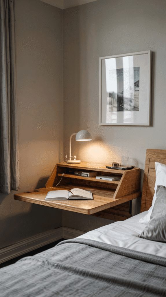 Space-saving back to school bedroom ideas using a wall-mounted folding desk for flexibility