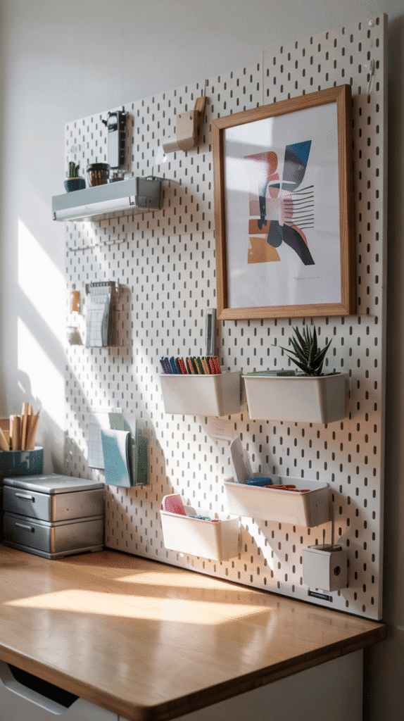 Versatile back to school bedroom ideas with a pegboard wall system for customizable storage