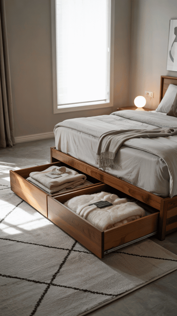 Back to school bedroom ideas using under-bed sliding drawers for efficient storage
