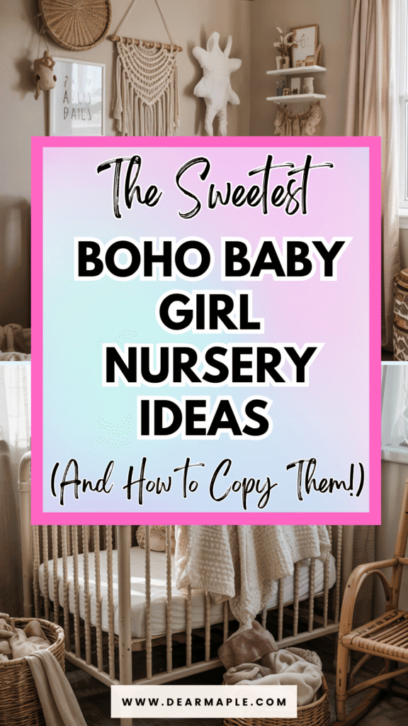 Pinterest pin of boho baby girl nursery