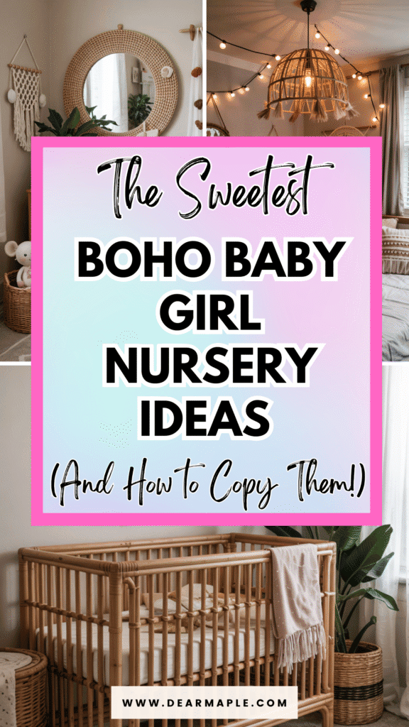 Pinterest pin of boho baby girl nursery