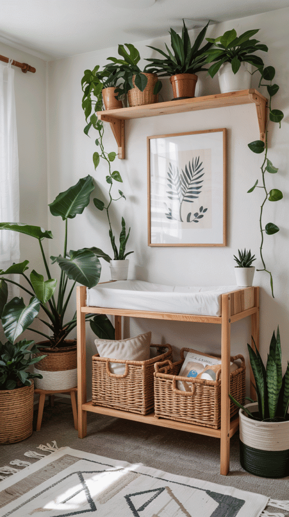 Whimsical wall art and name signs in a boho baby girl nursery.