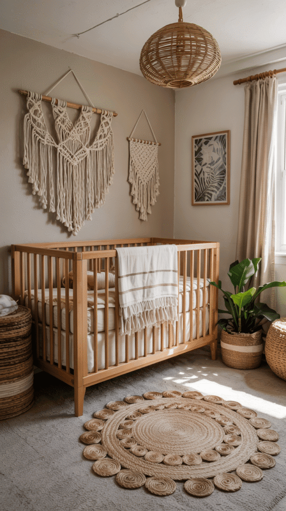 Textiles in boho beach nursery