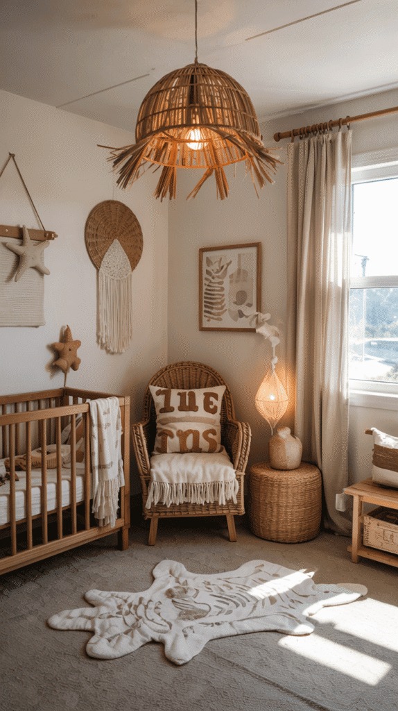 Boho beach nursery lighting setup