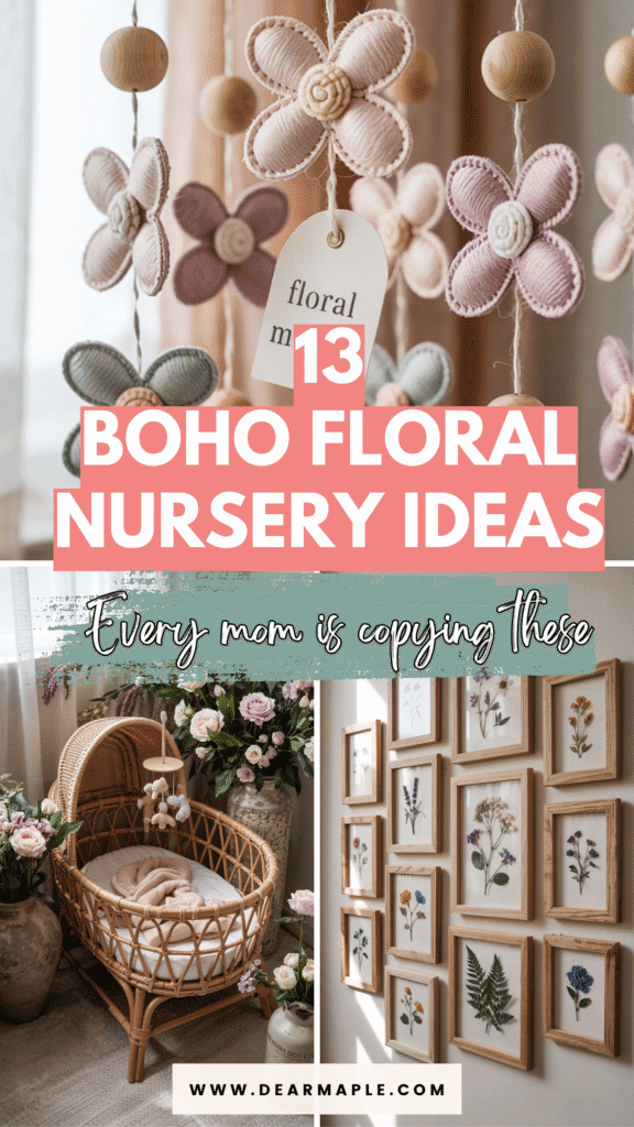 Pinterest pin of boho floral nursery