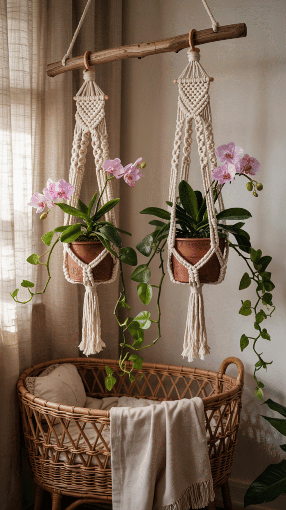 Macrame plant hangers for boho floral nursery