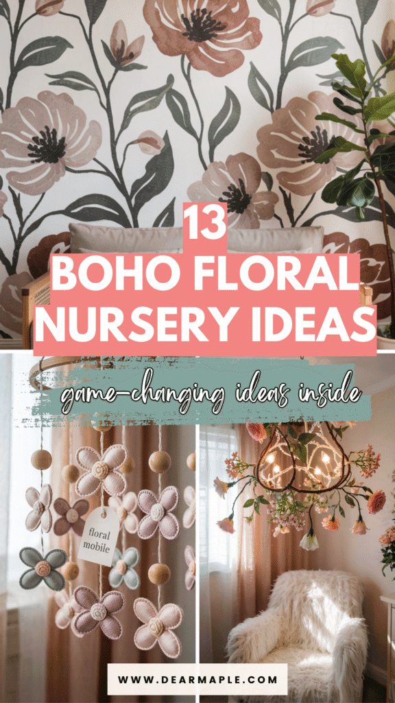 Pinterest pin of boho floral nursery