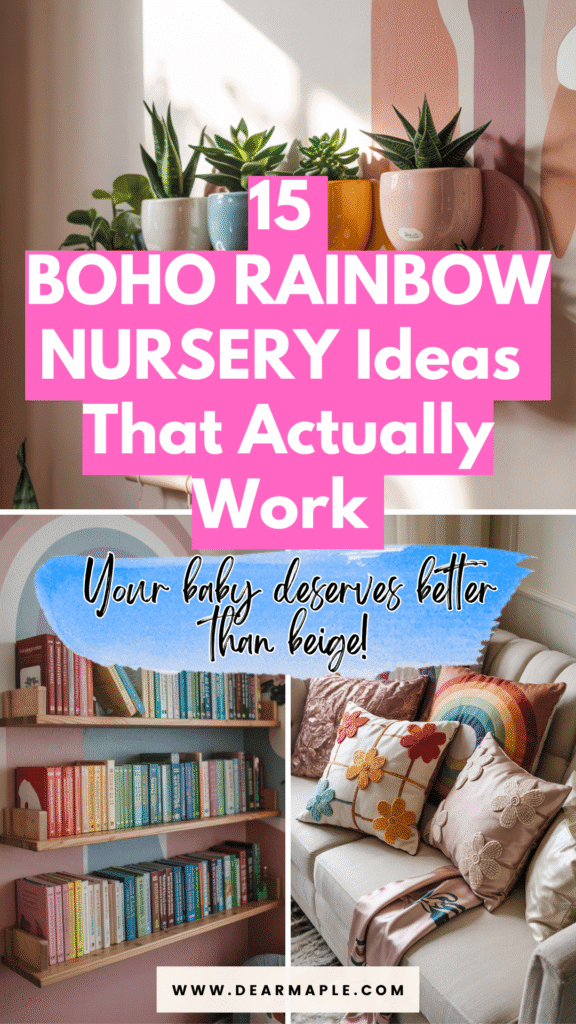 Pinterest pin of boho rainbow nursery