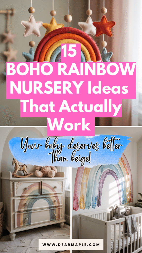 Pinterest pin of boho rainbow nursery