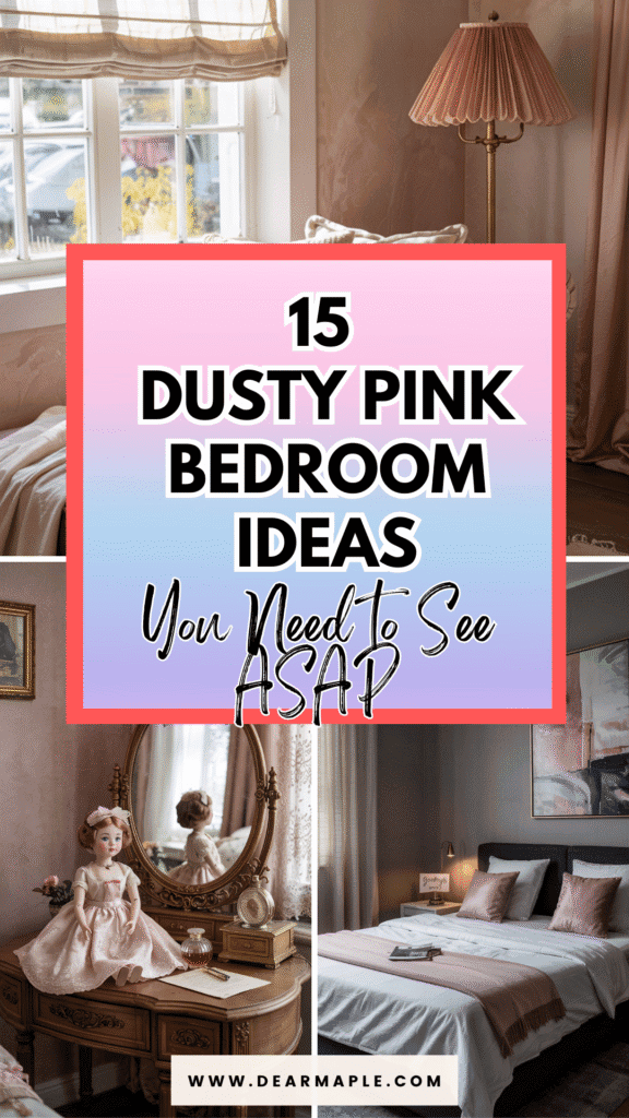 Pinterest pin of dusty pink bedroom ideas