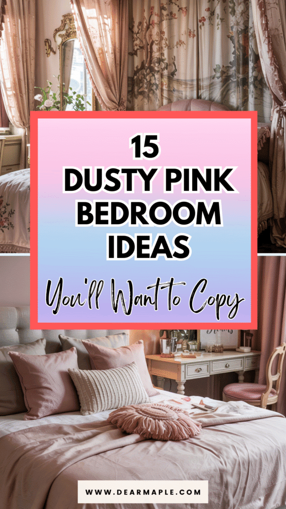 Pinterest pin of dusty pink bedroom ideas