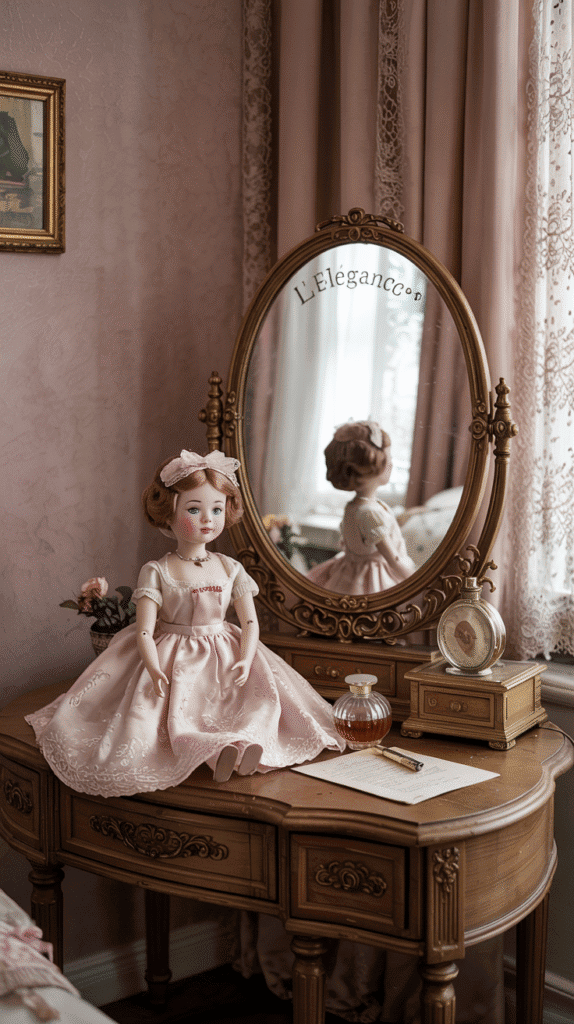 Vintage charm in dusty pink bedroom ideas featuring floral designs and classic furnishings