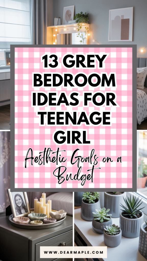 Pinterest pin of grey bedroom ideas for teenage girl