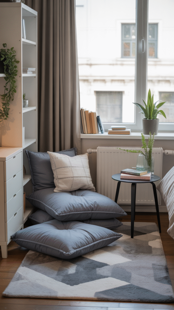 Cozy grey bedroom ideas for teenage girl creating peaceful reading nook corner with grey accents