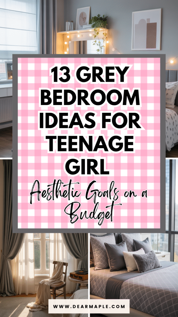 Pinterest pin of grey bedroom ideas for teenage girl