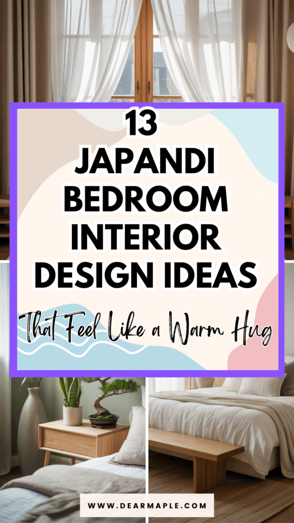 Pinterest pin of japandi bedroom interior design