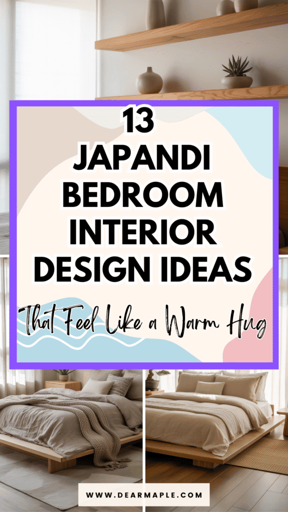 Pinterest pin of japandi bedroom interior design