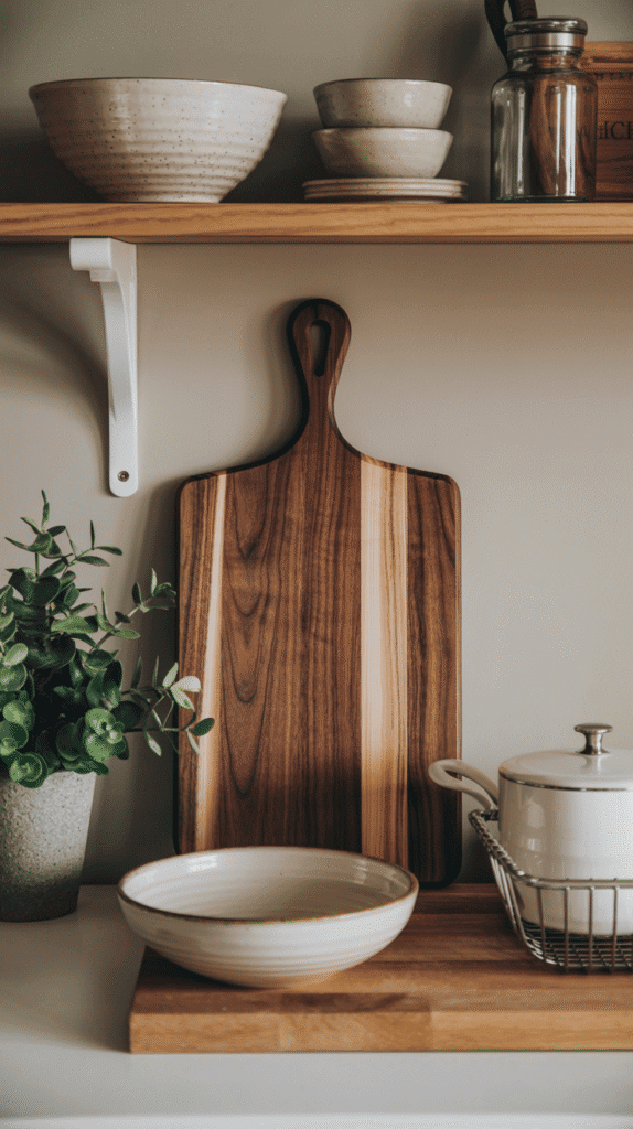 Quality craftsmanship pieces in japandi interior design kitchen emphasizing timeless materials and design