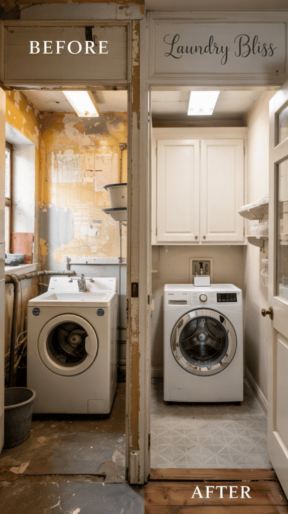 Successful transformations of laundry room ideas small space stackable setups with before and after views