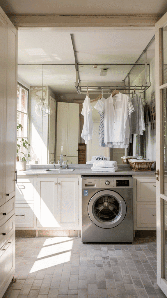 Tips for maximizing space in laundry rooms with mirrors and light colors for laundry room small space ideas