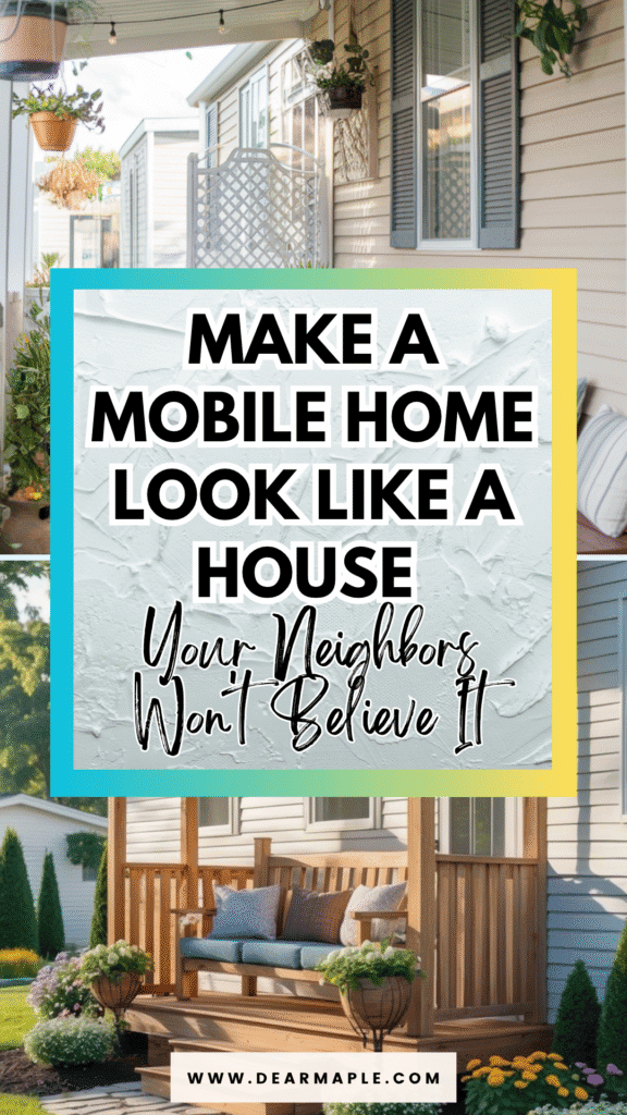 Pinterest pin of make a mobile home look like a house