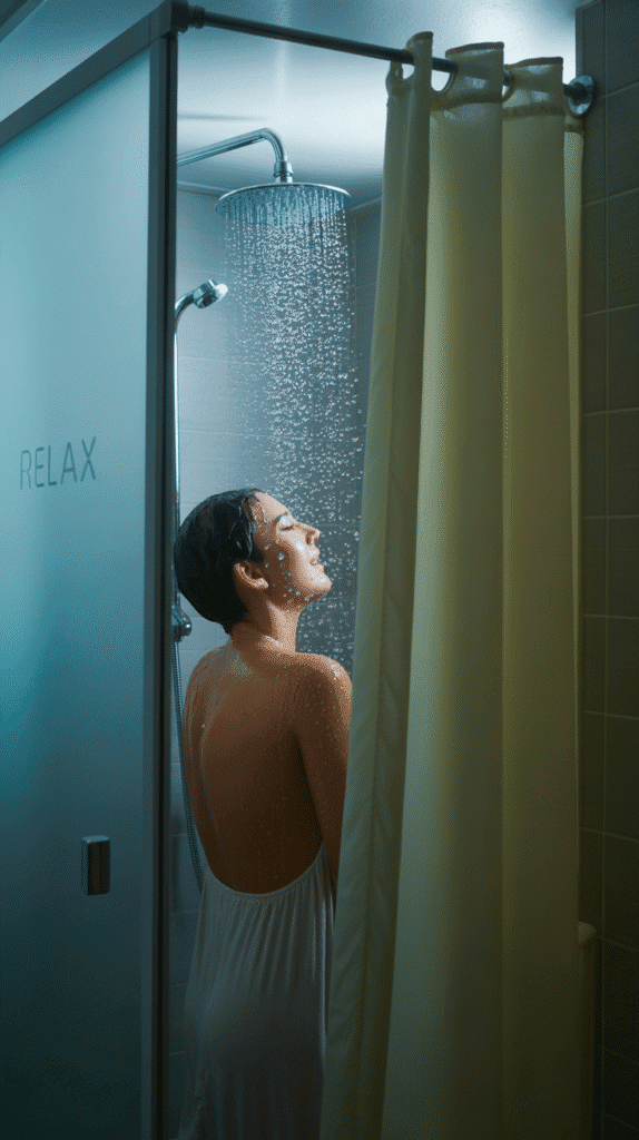 Rainfall showerhead mobile home bathroom ideas for luxury spa experience in small space