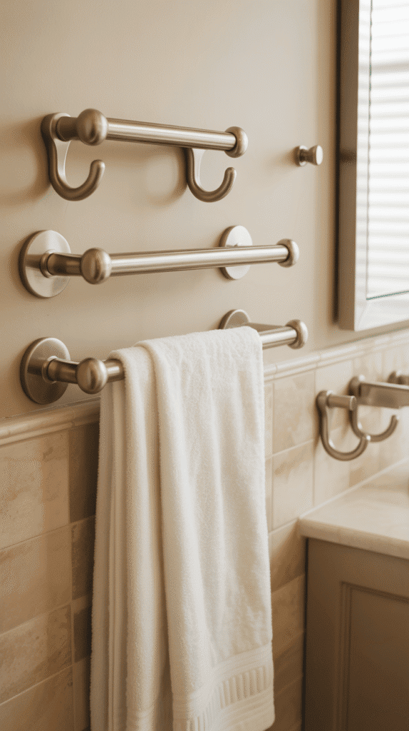 Strategic wall hooks and towel bars mobile home bathroom ideas for maximum storage organization