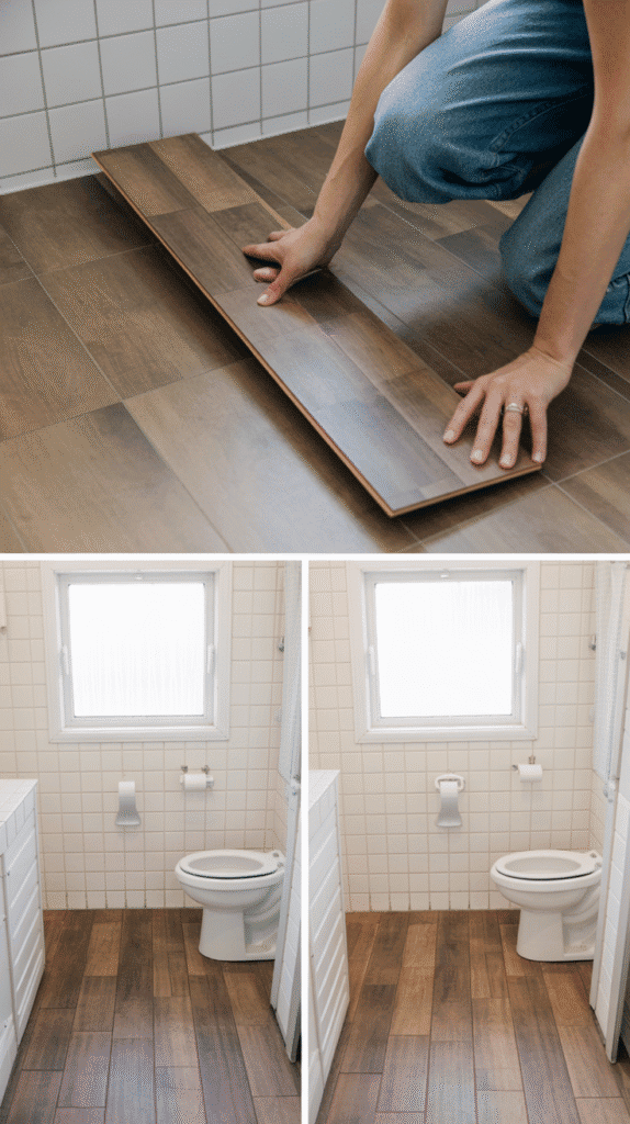 Peel and stick luxury vinyl plank mobile home bathroom ideas for easy DIY flooring upgrade