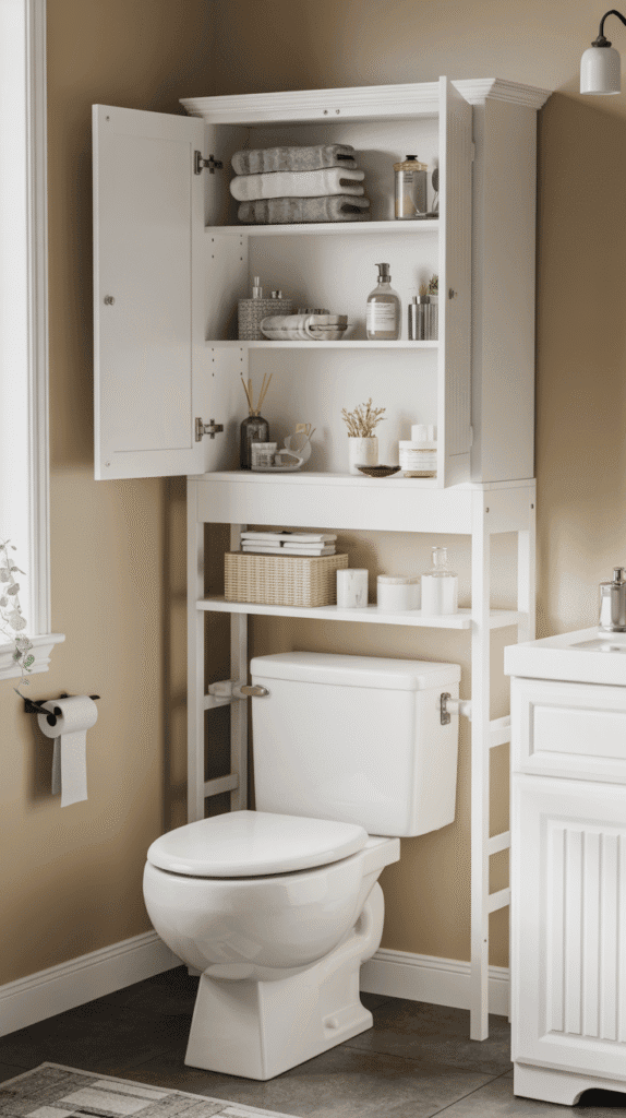 Over toilet storage cabinet mobile home bathroom ideas for maximizing vertical space organization