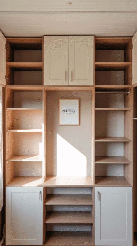 Mobile home bedroom ideas with built-in wardrobes and storage solutions for custom luxury appearance and organization