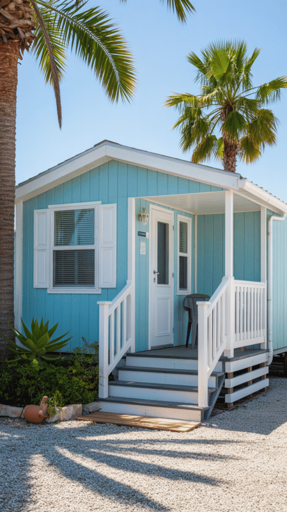 Coastal blue and white mobile home exterior paint colors ideas creating beautiful beach house inspired curb appeal design