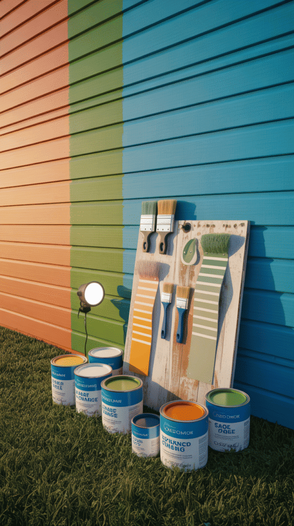 Professional mobile home exterior paint colors ideas selection showing quality paint and tools for successful curb appeal projects