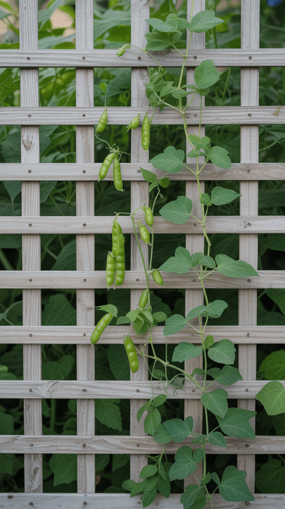 Trellis screen garden illustrating mobile home garden ideas that combine privacy screening with productive climbing plant growing