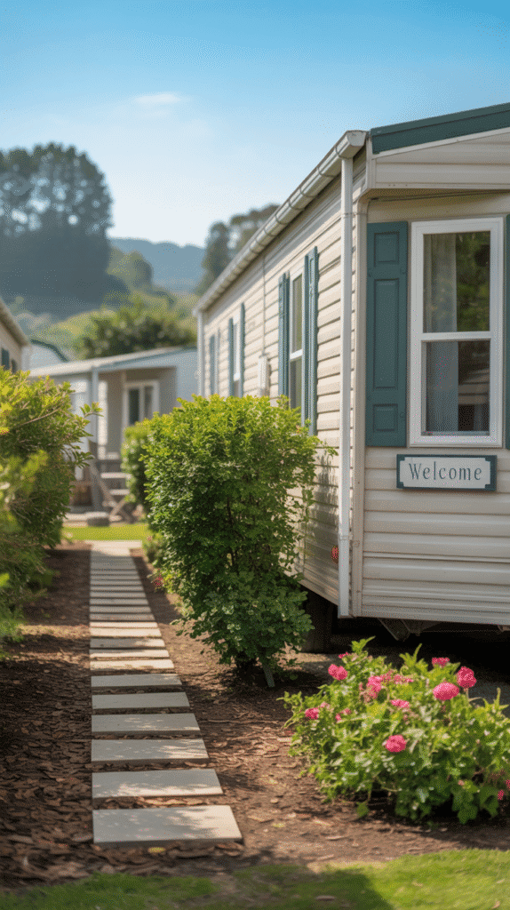 Defined walkway with mulch mobile home outdoor ideas showing clean edging and professional path design